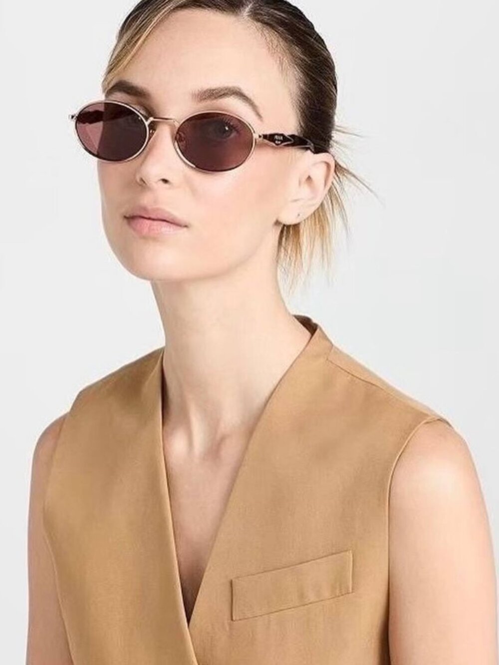 Prada PR65ZS ZVN20I Oval Sunglasses – Pale Gold\Light Purple Brown - Picture 3 of 12